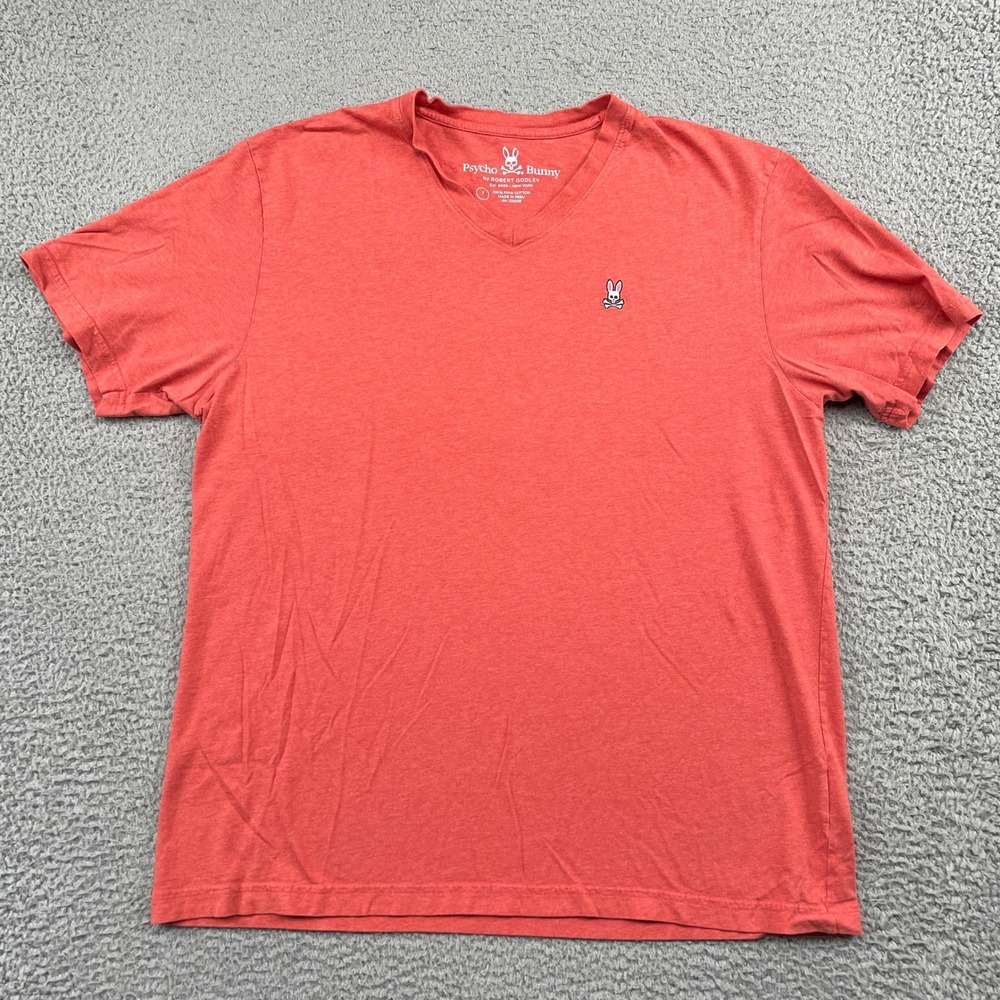 Psycho Bunny T-Shirt Mens 7 Red V-Neck Pima Cotton Short Sleeve Logo Tee Heather